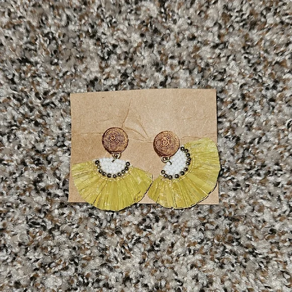 Yellow and Brown Fan Earrings - Picture 2 of 2